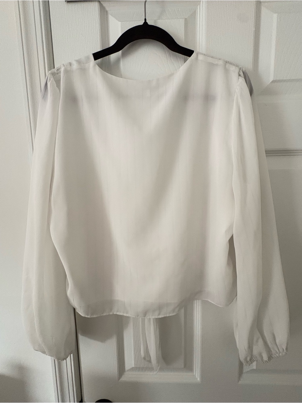 White Lace Detail Tie-Front Blouse | Size Large - Picture 3 of 3